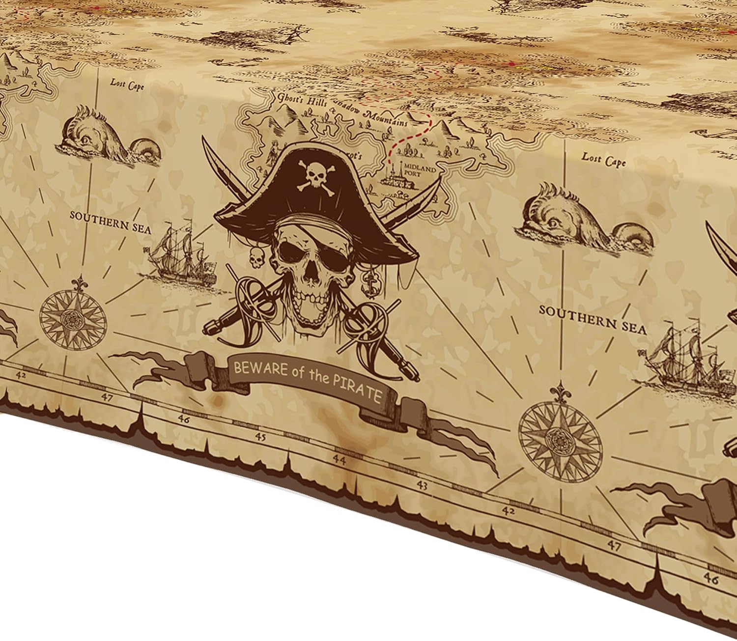 Pirate Party Tablecloth Decorations, 3 Pack Disposable Skull Pirate Theme Retro Treasure Map Table Cover Supplies for Nautical Adventure Birthday Baby Shower, 55in x 86in