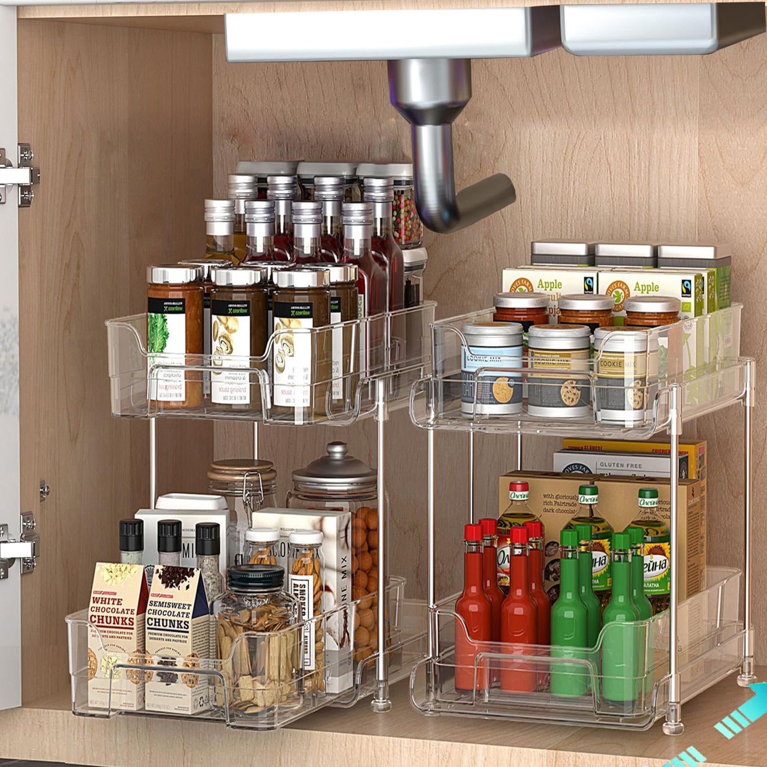 AOCOOLFAN2-Tier Clear Bathroom Under Sink Organizers and Storage, Kitchen Pantry Organization, Pull Out Medicine Cabinet Organizer with Dividers (2 Pack)