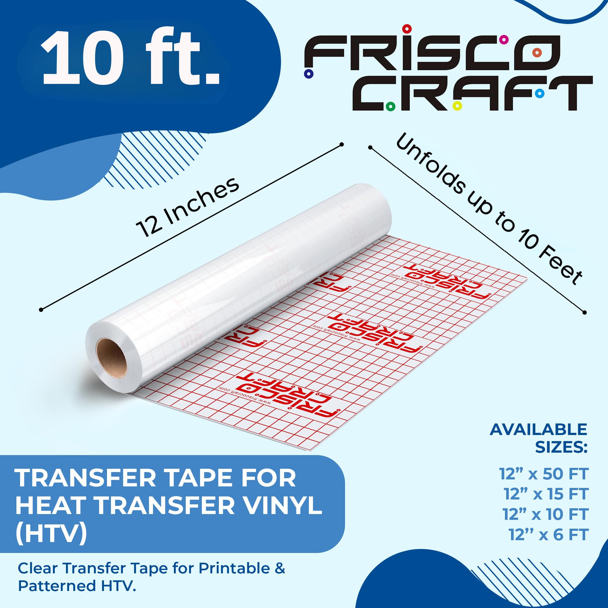 Frisco Craft Cinta de transferencia para vinilo de transferencia de calor, papel de transferencia para planchar, papel de transferencia de calor, cinta de transferencia transparente para impresión HTV