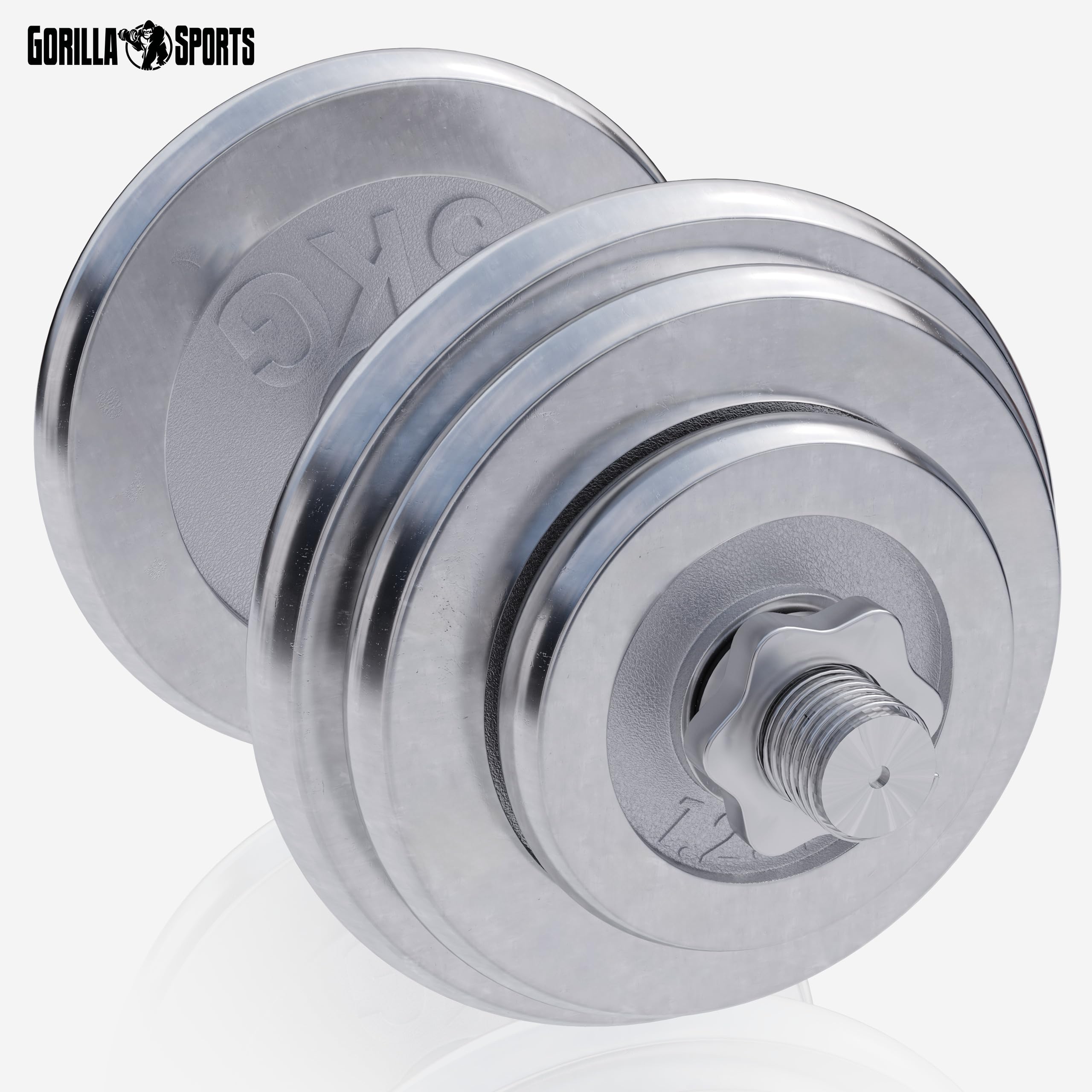 GORILLA SPORTS® Kurzhantelset 30kg, 2er Set, 30mm, Chrom, 10 Hantelscheiben | 4 x 1,25 kg, 4 x 2,5 kg und 2 x 5 kg Hantelscheiben, 4 Sternverschlüsse, Griff gerändelt und rutschfest; Kurzhanteln