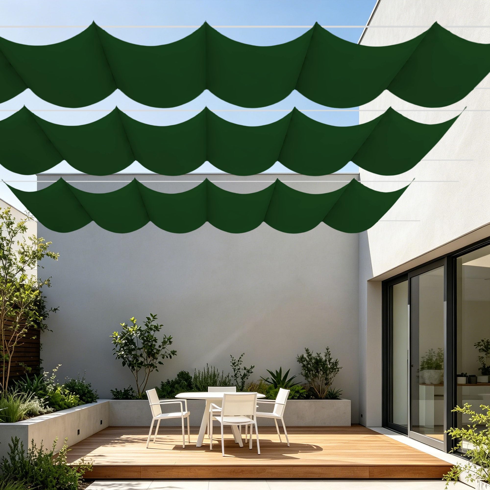 Voile d'ombrage rétractable vague 700x340 cm étanche sable et vert