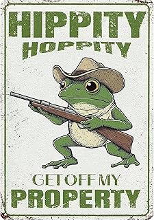 CAEJCCL Funny Hippity Hoppity Get Off My Property Metal Tin Sign No Trespassing Retro Aluminum Sign Warning Frog Wall Deco...