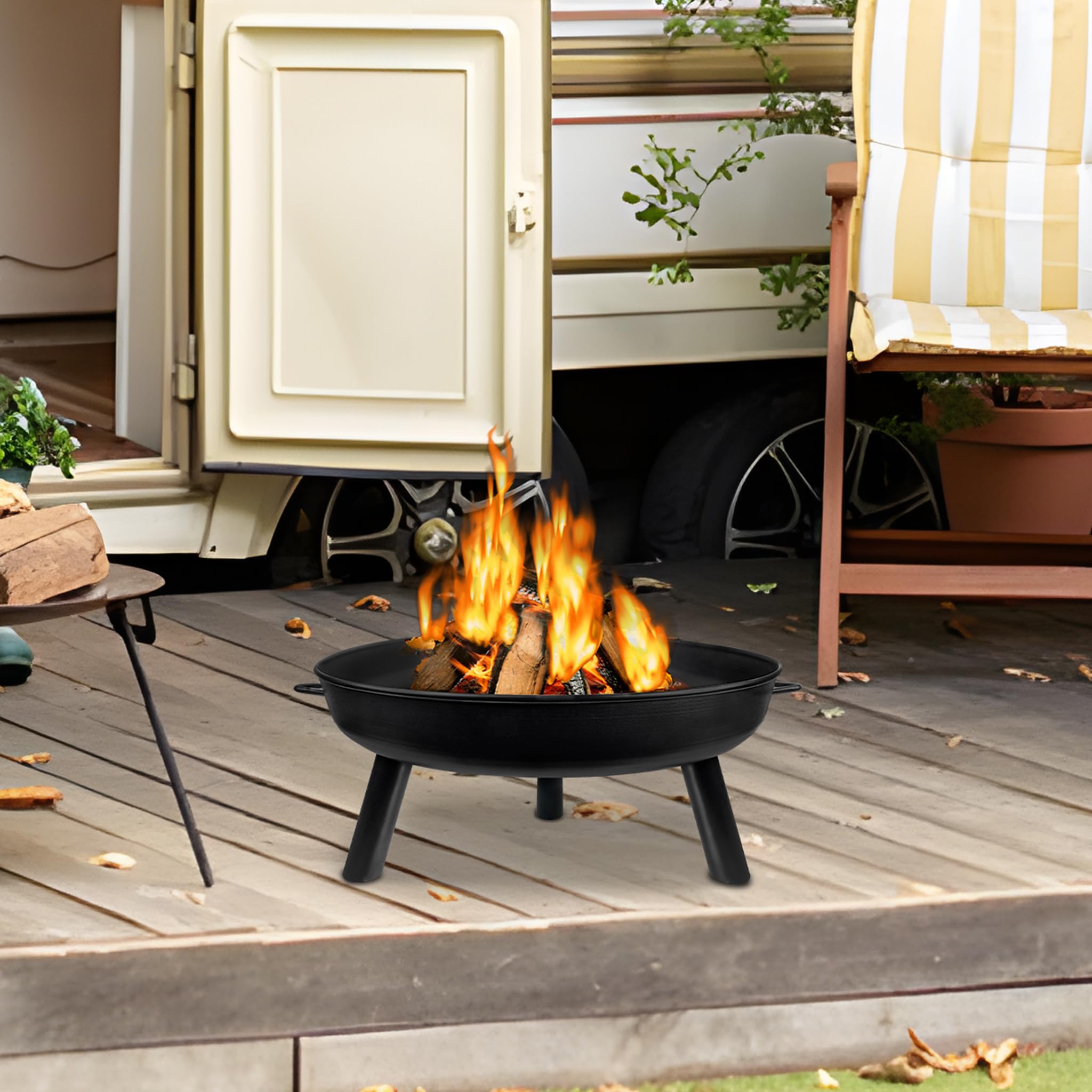 Froadp Ø80cm Brazier Foyers Rond pour Extérieur Cheminée Brasero à Bois avec Poignée Panier de Feu Poêle Chauffant pour Terrasse Jardin Balcon Barbecue Chauffe