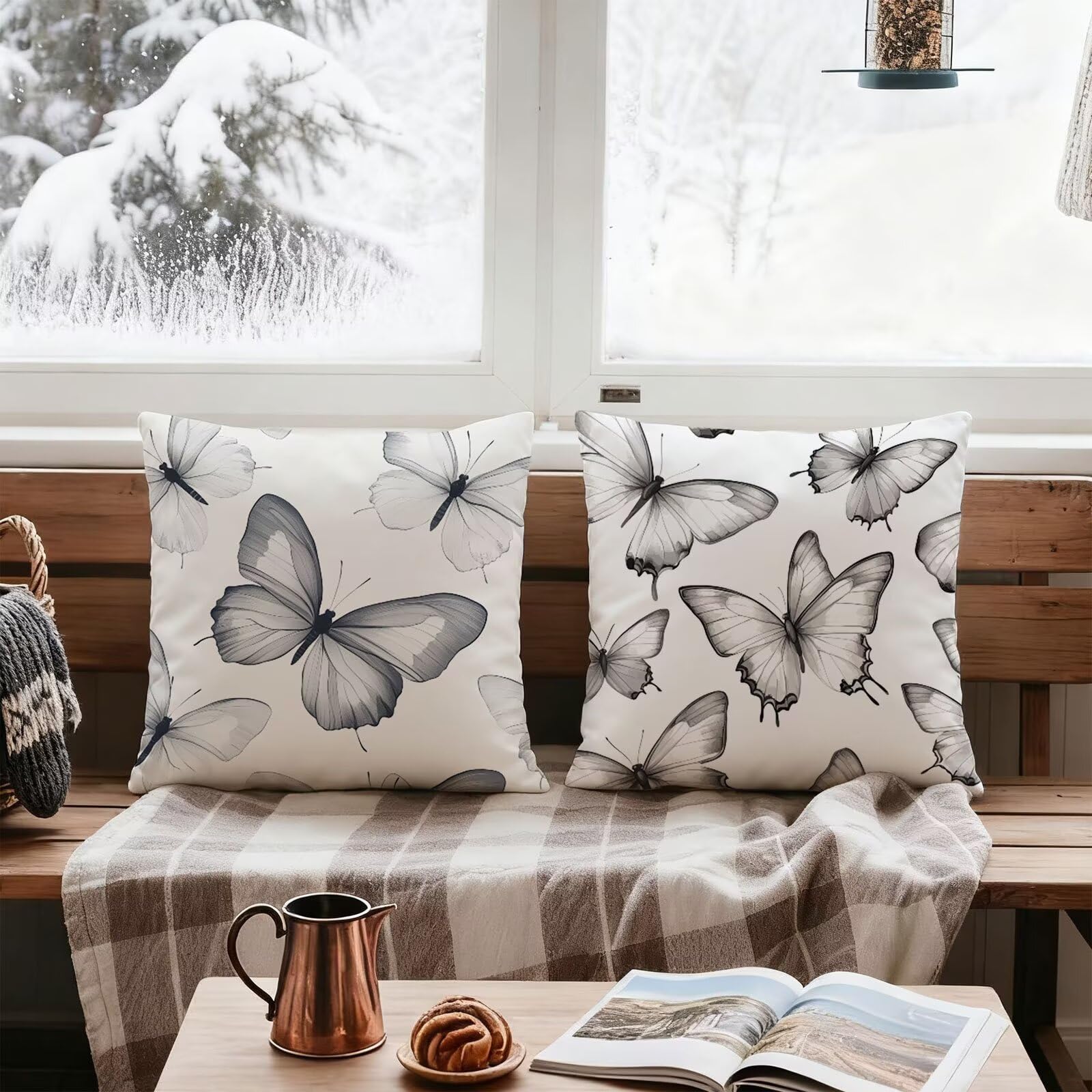 Gris Funda Cojin 60x60 Mariposa Funda Almohada 60x60 Cojines Sofa Súper Suave Fundas Cojines Decorativos Fundas Almohadas 4 Piezas Cervicales y Cuello, para Hogar Sofa Cama Salon Decoracion E - 909