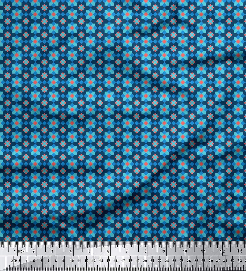 SoimoiDesigner Craft Material 58 Inches Wide Mosaic Print 60 GSM Cotton Fabric By The Meter - Navy Blue