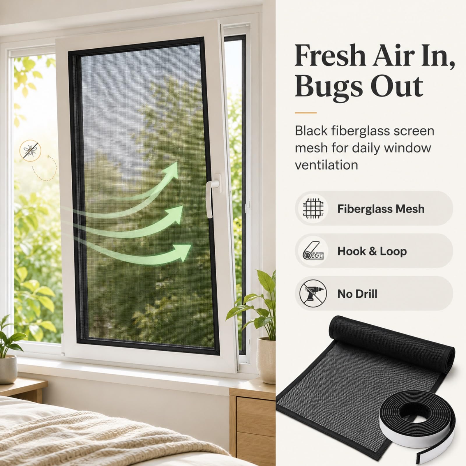 Insect Stop Klett Fliegengitter für Fenster, Fliegengitter Fenster Insektenschutz mit Klettband, Katzennetz für Balkon Ohne Bohren Pollenschutzgitter Fenster(Weiß,150x200cm,)