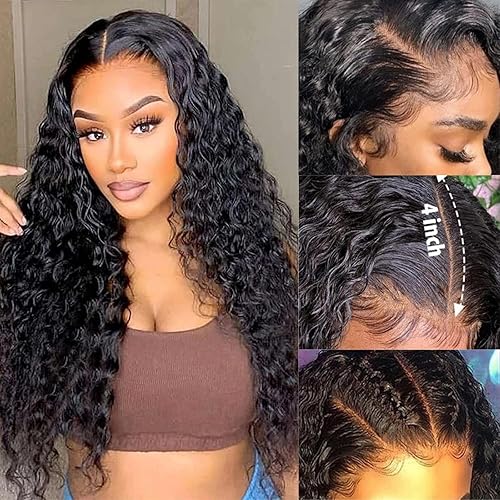 Miniatura 3 de CURLYCUB Pelucas de cabello humano con encaje frontal de onda profunda de 13 x 4, línea capilar natural con abuelitos, pelucas de encaje frontal