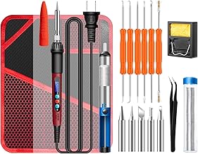 Henniu SL103 18pcs Mini Ferro de Solda Elétrico com Display LCD Digital 180℃ ~ 500℃ Temperatura Ajustável 60W Kit de Ferro de Solda Inteligente Pinça Extrator de Estanho Fio de Estanho para Componente