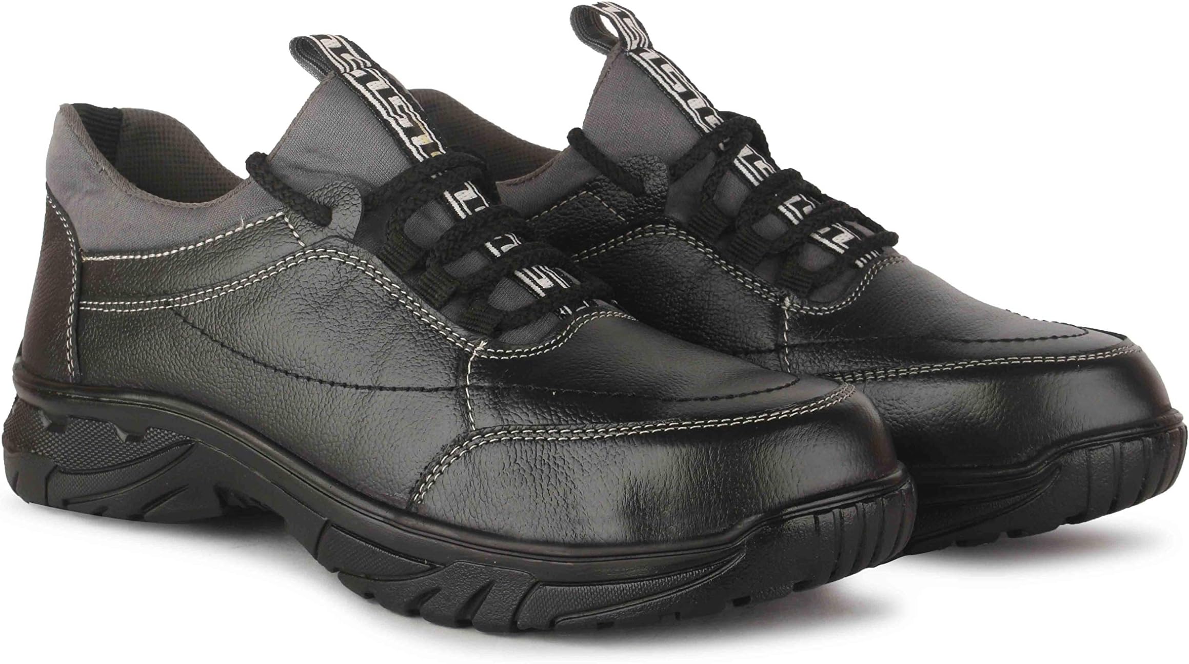 Udenchi Men's UD4106 Genuine Leather Industrial Safety Shoes with Steel Toe| Size - 6 UK, Black Gray