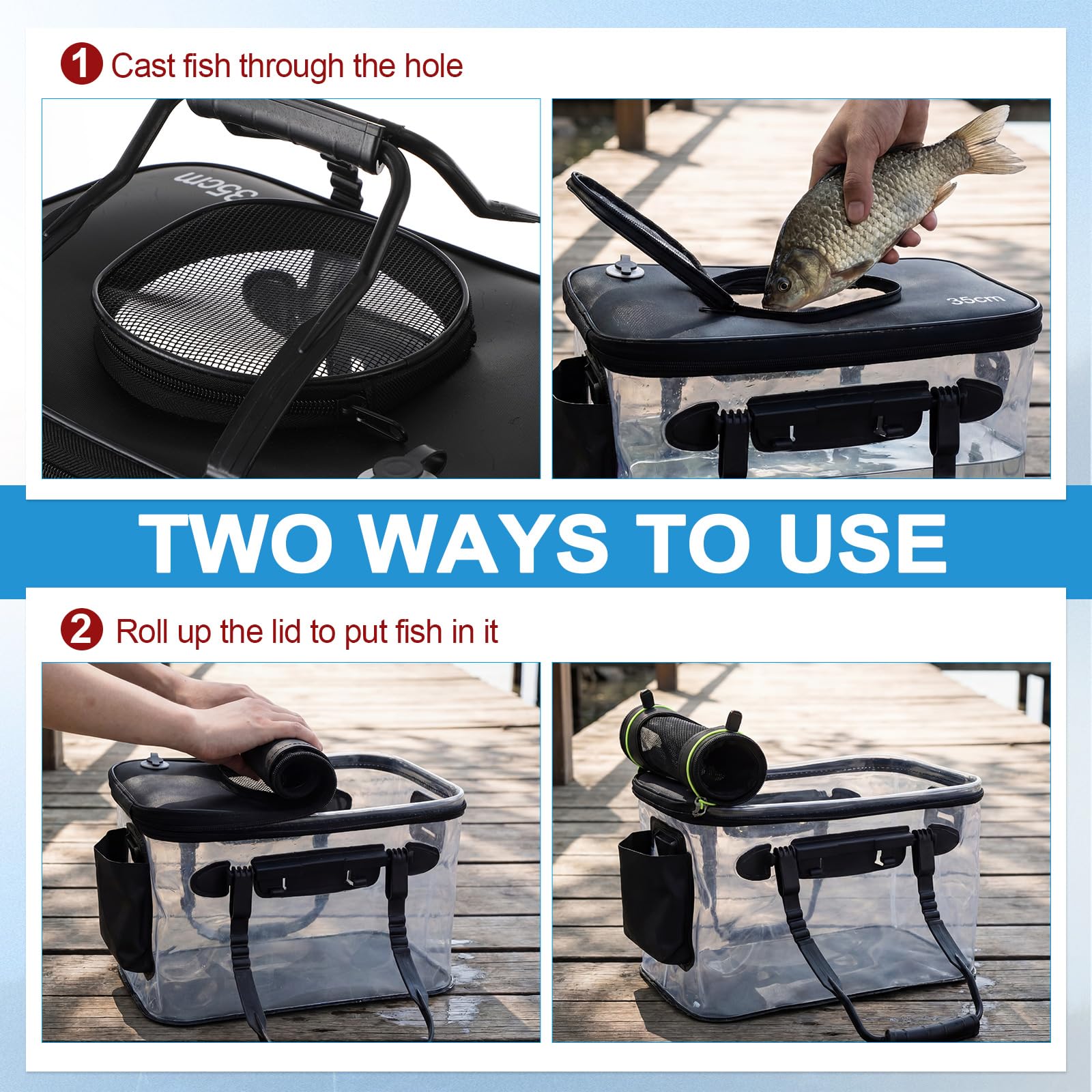 Shappy Secchio da pesca pieghevole, set di contenitori con coperchio da 4 galloni con pompa ad aria, secchio multifunzionale per esche vive con foro di aerazione per pesca all'aperto e traslochi