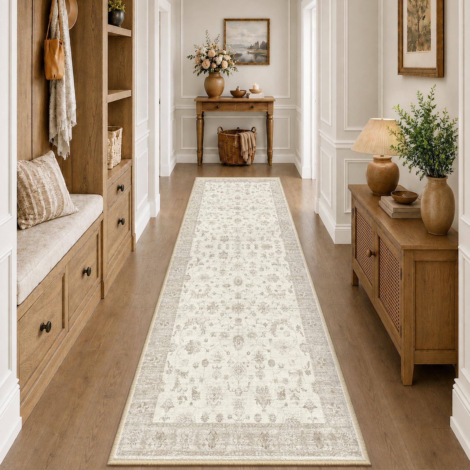 INOVADAY Waschbarer Teppich Wohnzimmer rutschfest Kurzflor Vintage Boho Teppich für Flur Schlafzimmer Küche Büro Esszimmer Diele