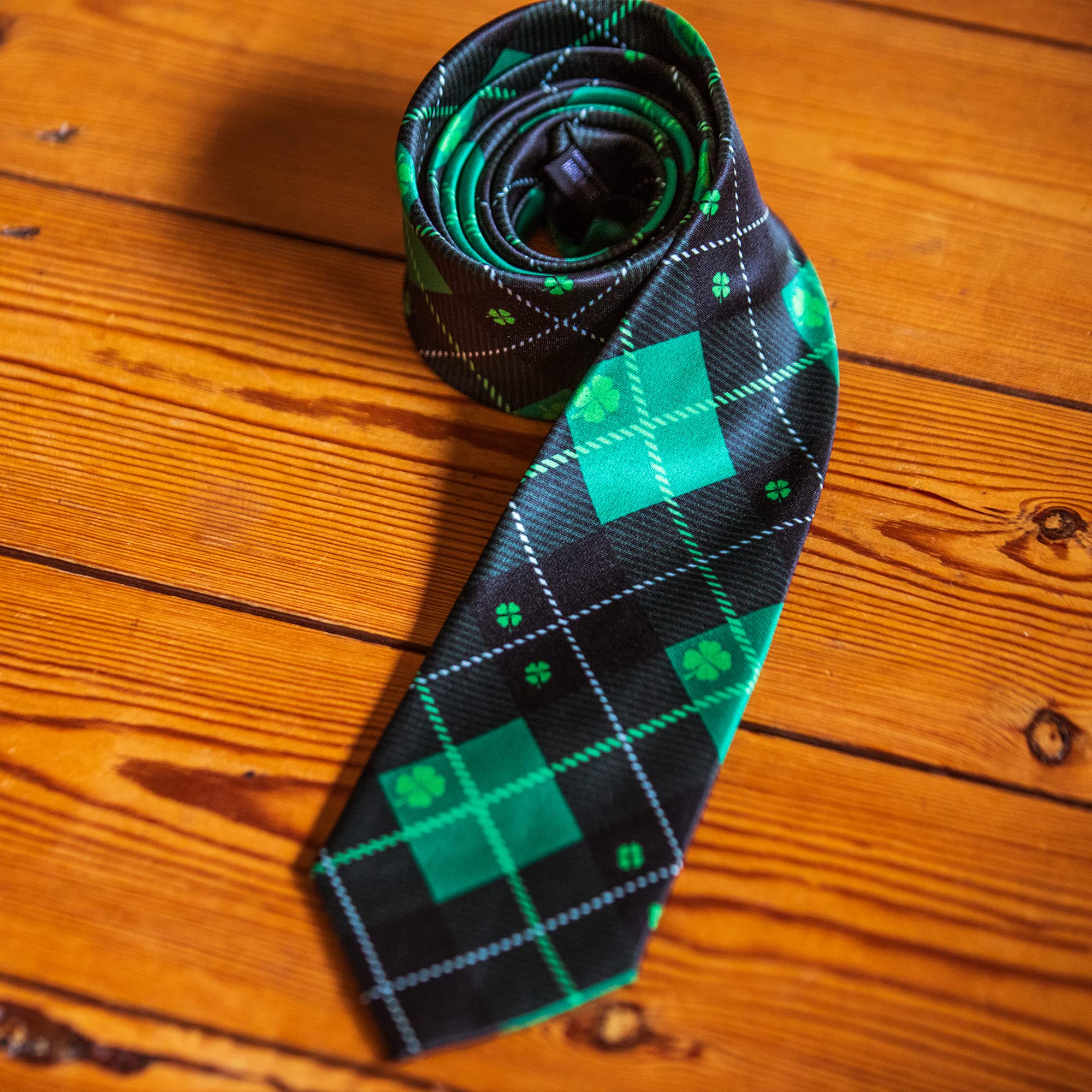 Crazy Dog T-Shirts Saint Patricks Day Plaid Tie Funny Ties for Men St Patricks Ties Mens Novelty Neckties Green Argyle Tie