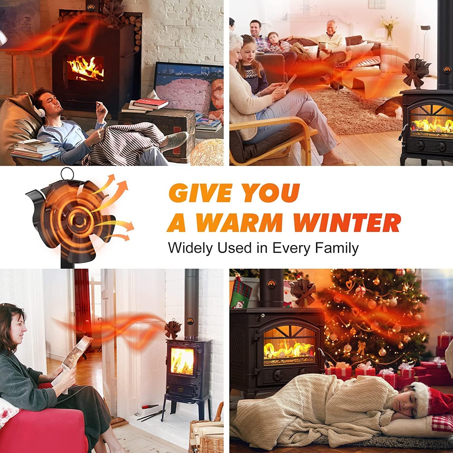 Ventilador para Chimenea, Ventilador Termodinámico de 5 Aspas, No Requiere Electricidad, Circulación de Aire Caliente, Adecuado para Estufa de Leña, Chimenea, Estufa de Pellets, Estufa de Leña