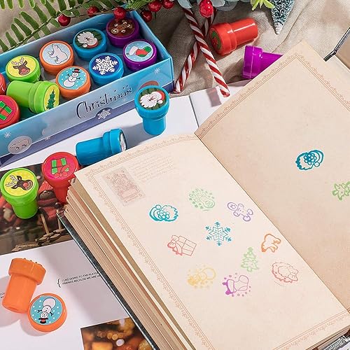 Miniatura 7 de EXCEART 30 sellos de Navidad de plástico, Papá Noel, muñeco de nieve, animales marinos, autotinta, sellos navideños de regalo estacionario para