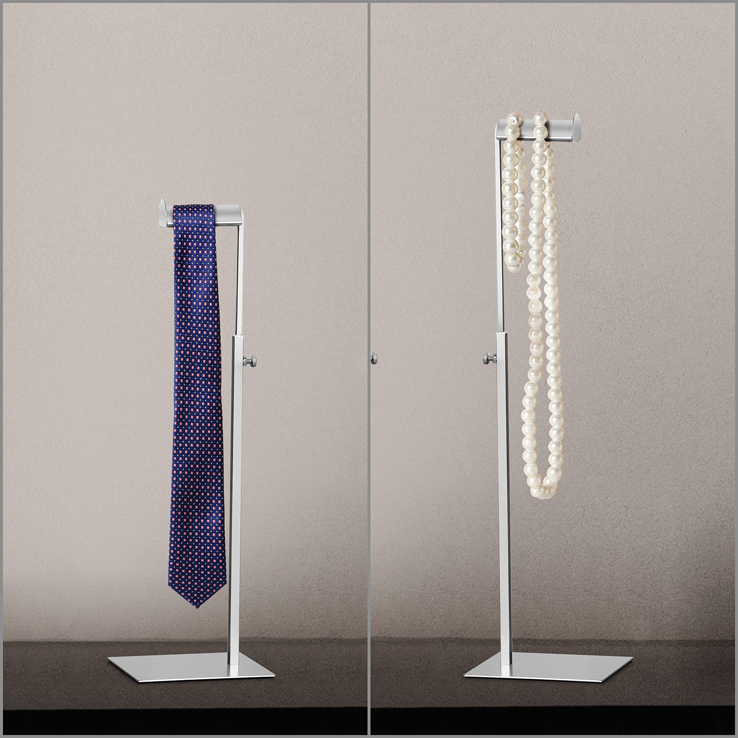 Porta Borse Regolabile [2pz] - Espositore da Terra per Borse e Gioielli, Supporto Borse in Acciaio Inossidabile - Altezza Regolabile, Base Stabile - Argento Metallizzato Lucido
