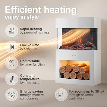 KAMINIO® Henri Electric stove fire with heater [White fireplace]