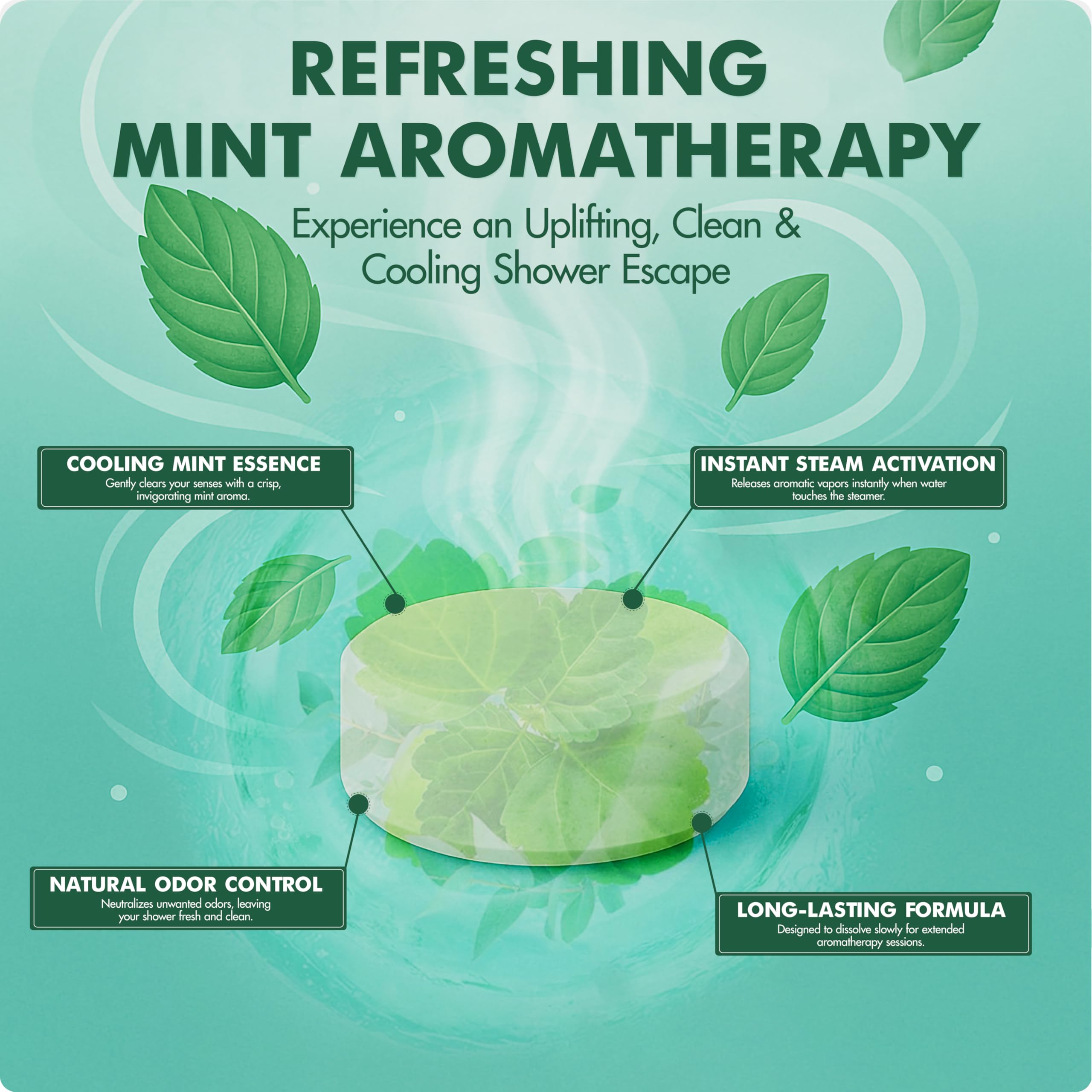 Brookstone Shower Steamers Aromatherapy 12 Tablets - Christmas Stocking Stuffers for Men, Birthday Gifts for Women, Green Elephant, Relaxation, Self Care - Shower Steamers Clean Breeze