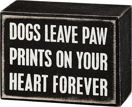 Primitives by Kathy 19129 Classic Box Sign, 4" x 3", Dogs Leave Paw Prints