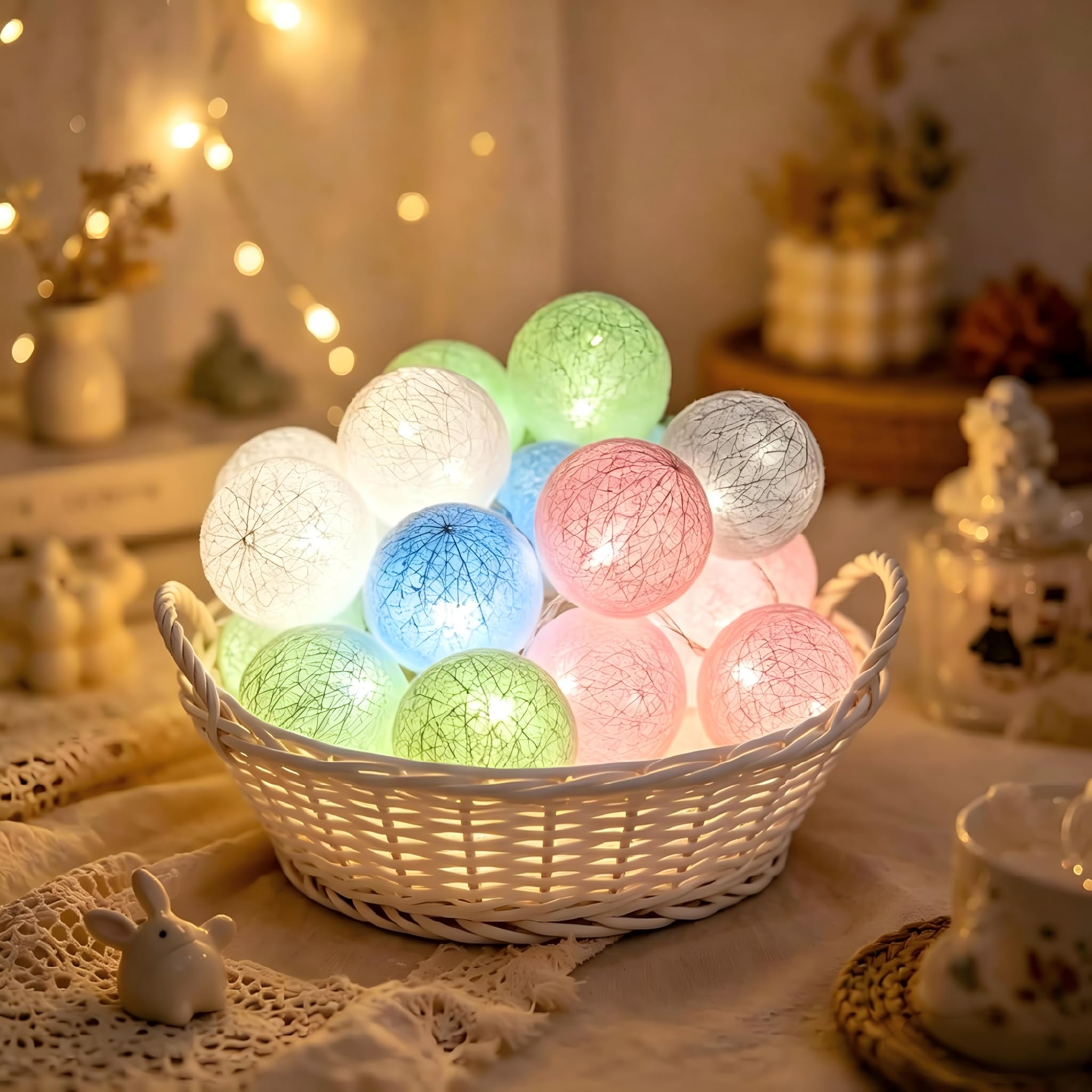 LED Fairy Lights Cotton Balls, 1.5 m 10 LED Balls Fairy Lights, Battery Operated, Cotton Ball Fairy Lights for Christmas, Wedding, Children's Room, Party Decoration â image 1