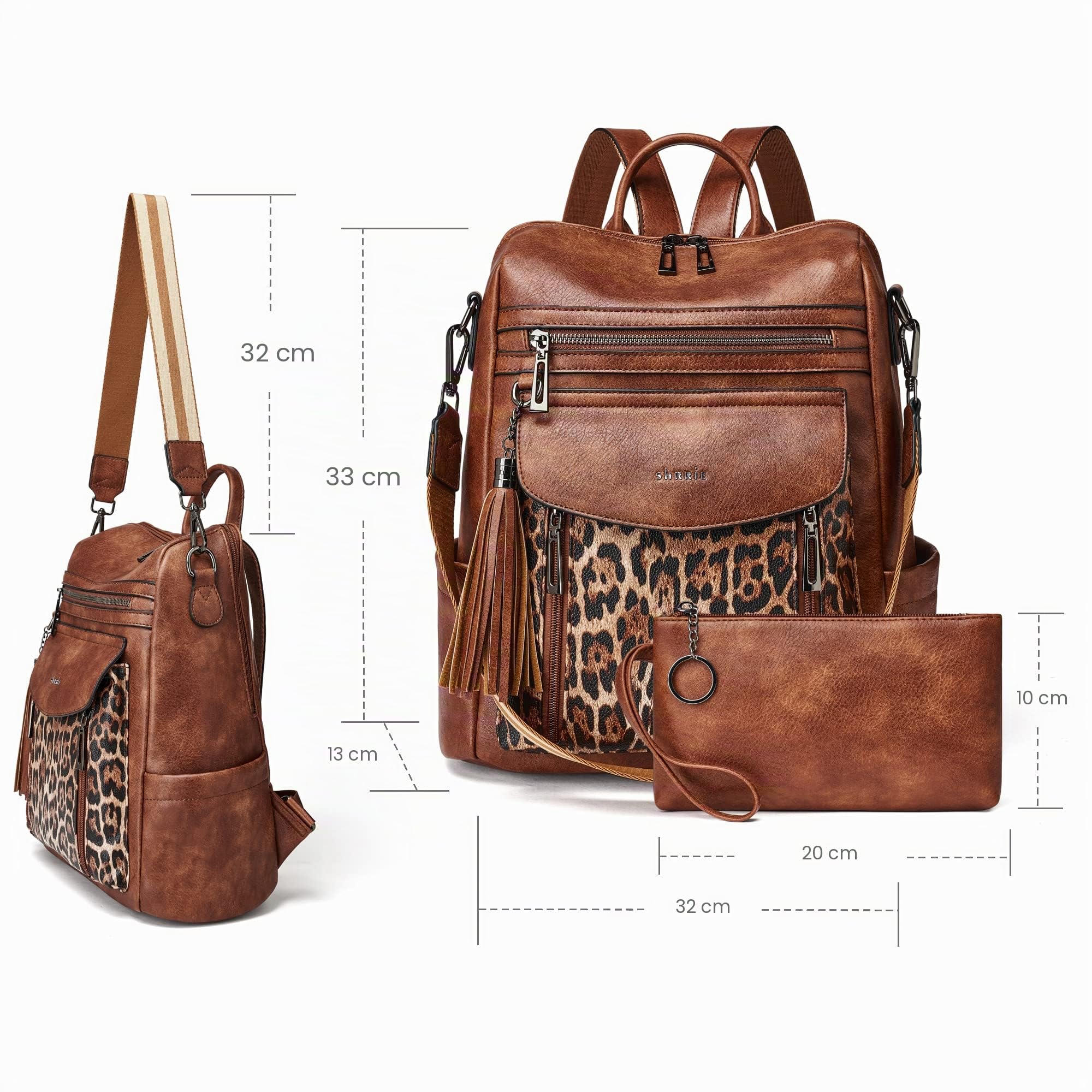 Shrrie Mochila de cuero de moda para mujeres,Con correas y billeteras individuales，Para compras diarias，Mochilas de viaje Cuero PU