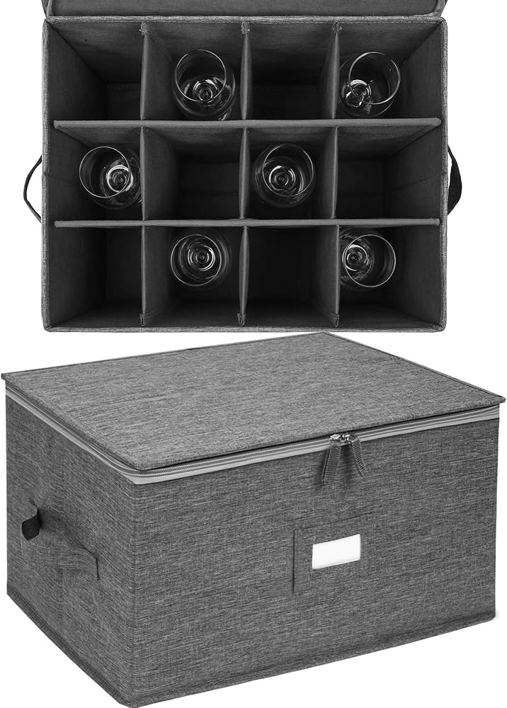 StorageLAB Contenitore Per Bicchieri Da Vino, Rigido E Impilabile, Con Divisori In Feltro, Contiene Fino A 12 Calici, Per Cucina E Trasloco - 3