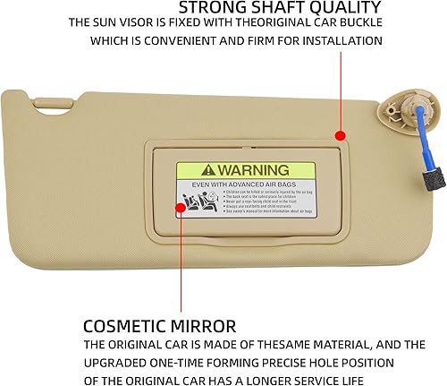 Miniatura 3 de Dasbecan Parasol para el lado izquierdo del conductor beige con luz compatible con Honda Accord 2008-2017, reemplaza # 83280-TA5-A51ZA