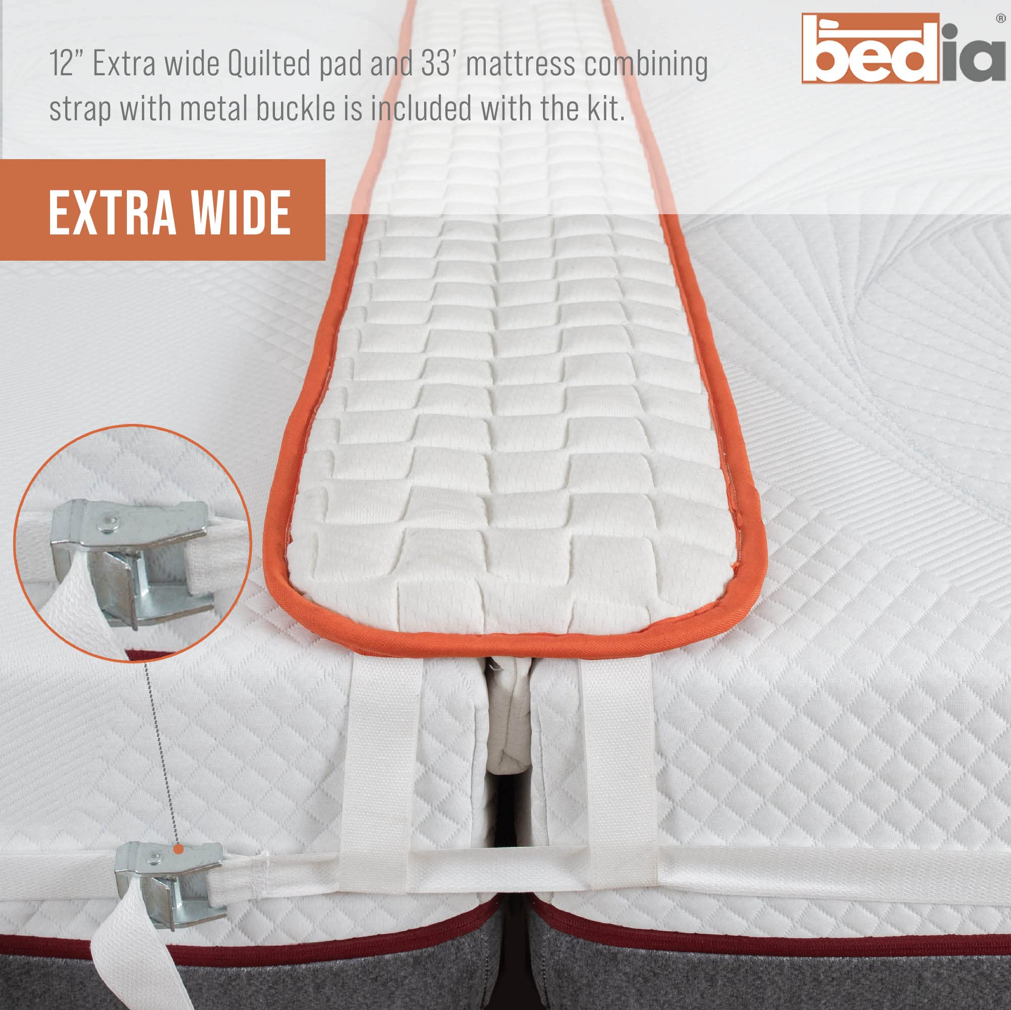 BEDIA 12 Inch Bed Bridge Twin to King Converter Kit | Mattress Connector Kit with Strap | Non-Slip Design, Good for Twin Beds 80" Long