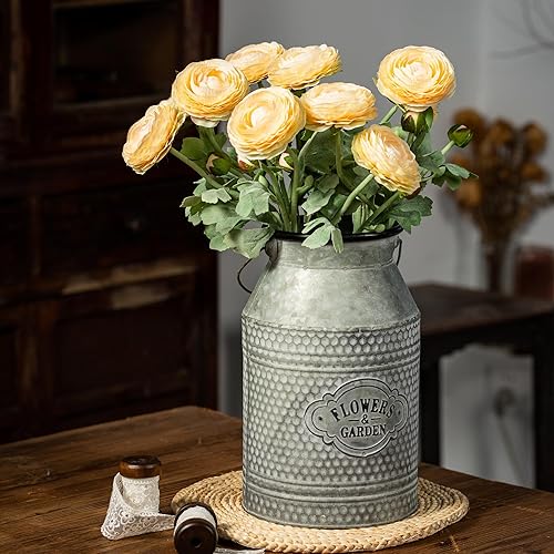 Miniatura 5 de Flores artificiales de ranúnculo con tallo de tacto real, flores de ranúnculo de seda (amarillo cremoso, 10 unidades)