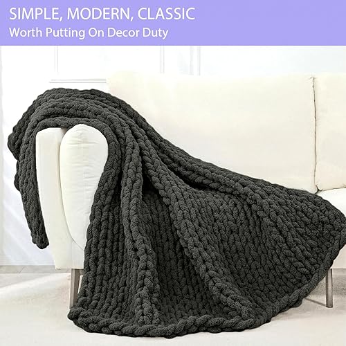 Miniatura 3 de Bigacogo Manta de punto grueso de 40 x 60 pulgadas, manta de felpilla 100% tejida a mano, suave manta de punto trenzado, bonita manta de ganchillo