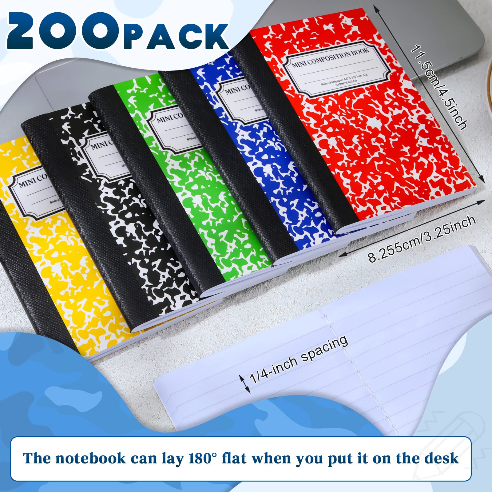 Harloon 200 Pack Composition Notebooks 4.5 x 3.25 in Marble Small Note ...