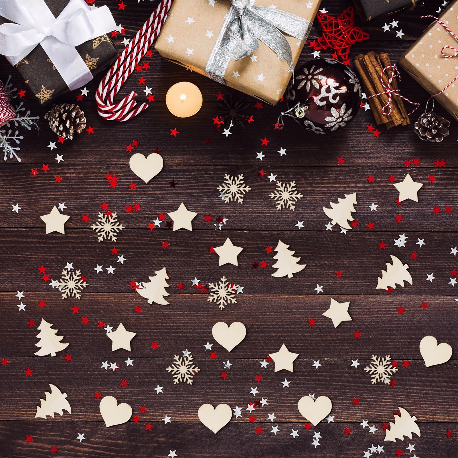 200 Stück Weihnachts-Konfetti-Mix – Glitzer, Rot, Grün, Silber | Für Tischdeko, Geschenke & Basteln | Inkl. Schneeflocken & Geschenkbox-Motive