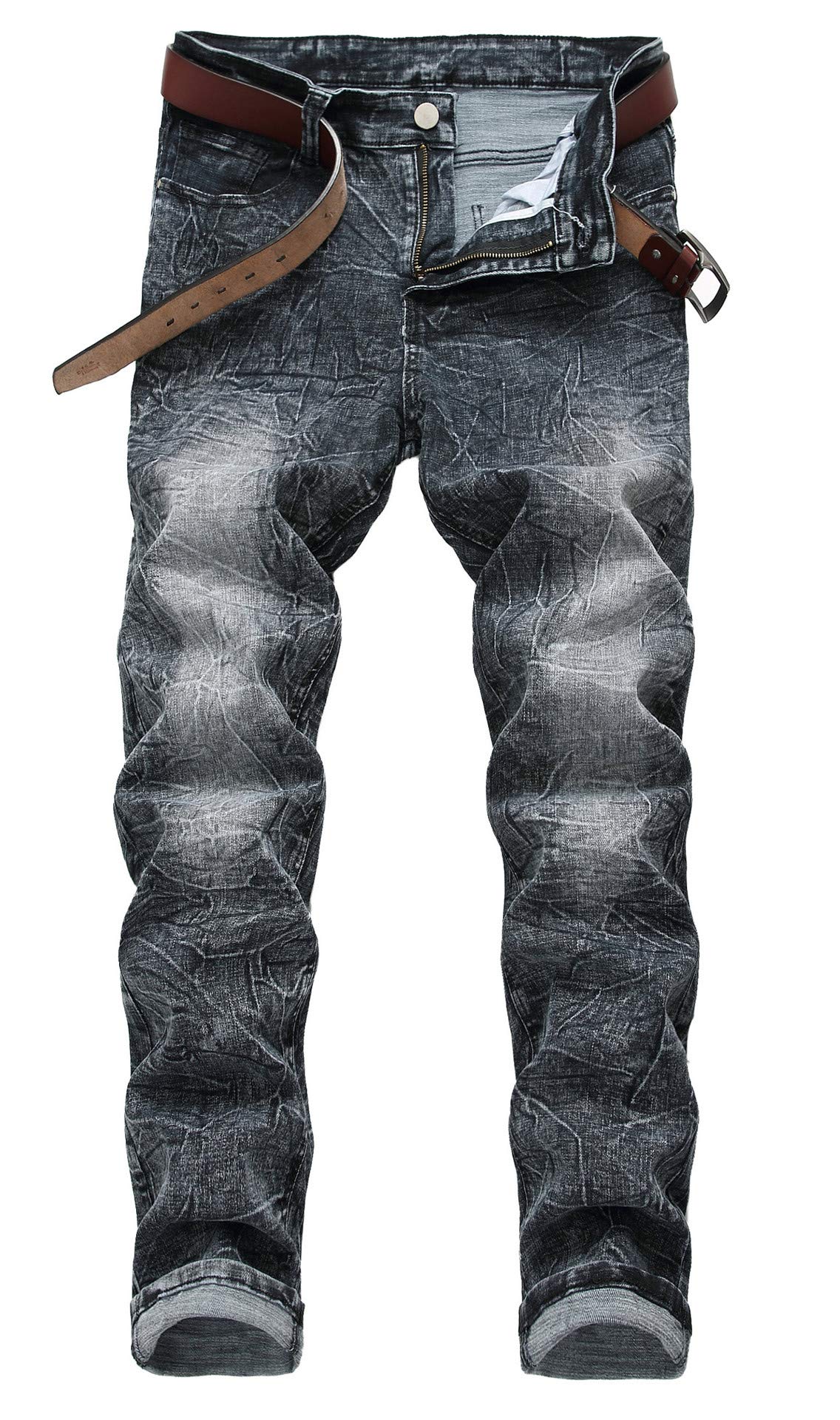 Men's Stylish Multi-Color Retro Washed Broken Slim Fit Moto Biker Jeans