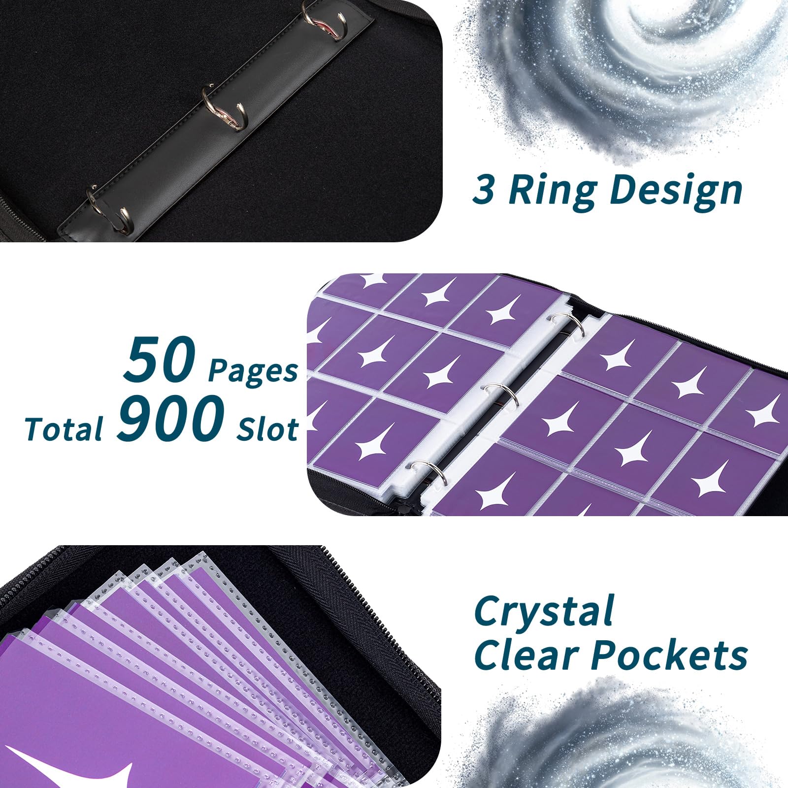 MTG - Raccoglitore per carte collezionabili a 9 tasche, in pelle PU, con cerniera, con 900 scomparti per pagine trasparenti, per collezionisti di carte sportive e baseball TCG