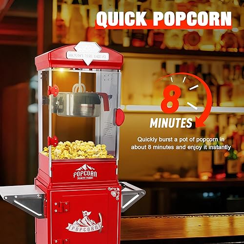 Miniatura 2 de Máquina de palomitas de maíz de 10 onzas con carrito, palomitas de maíz hace hasta 40 tazas, máquina de maíz estilo cine vintage con suministros