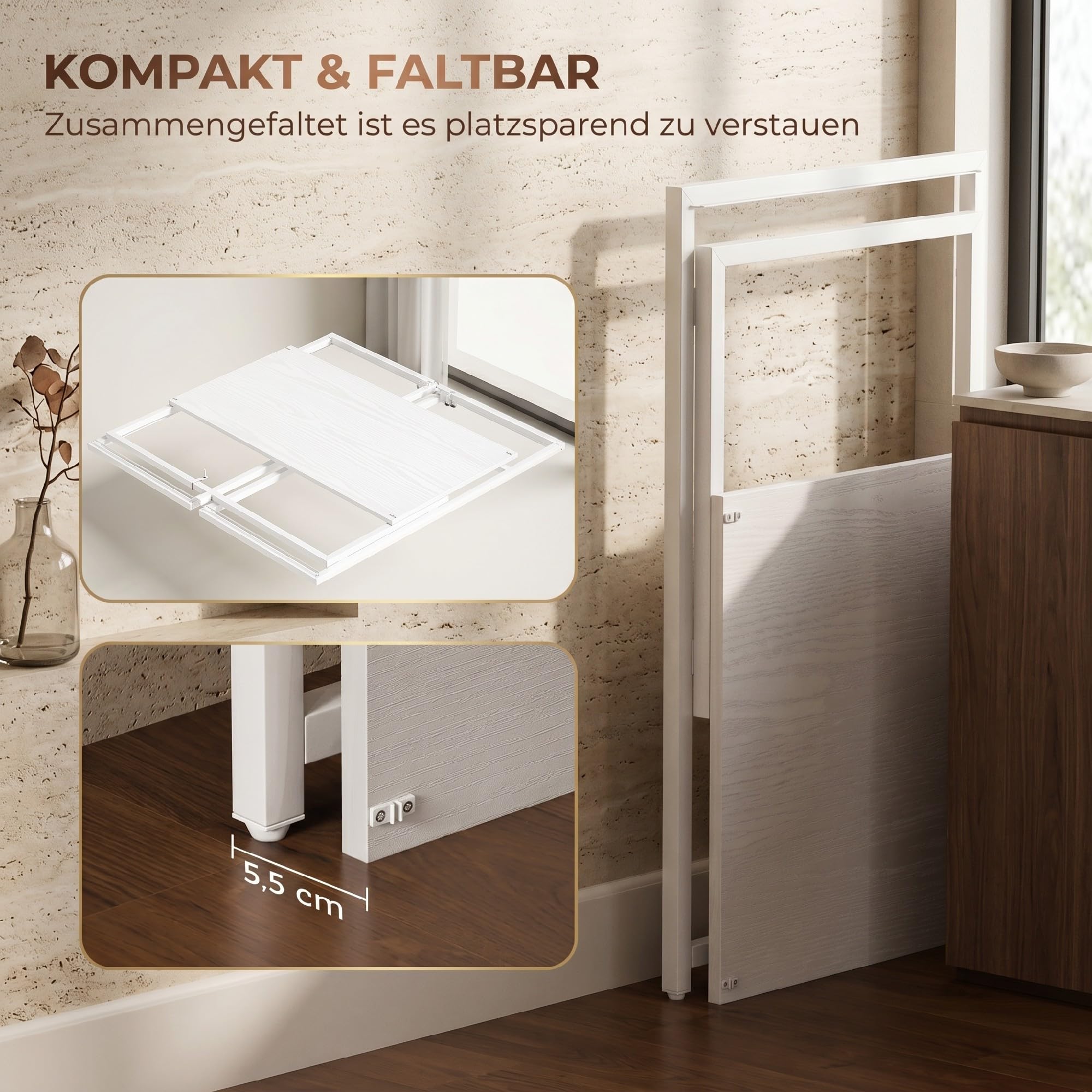HOMCOM Schreibtisch Klappbar mit Monitorhalterung 100 x 48 x 87,5 cm Weiß