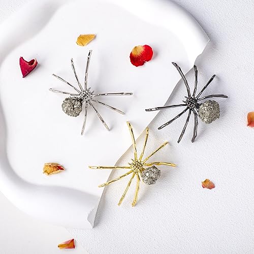 Miniatura 4 de Runyangshi 1 pieza de cristal natural de piedra cruda de calcoprito de 2 pulgadas hecha a mano de aleación de araña animal estatua de animal de