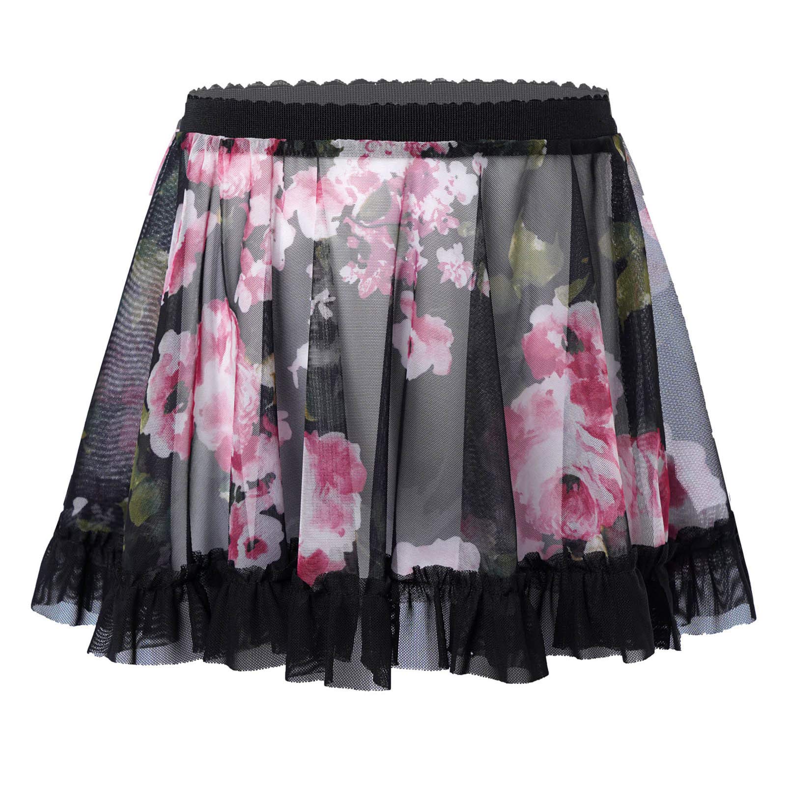 JanJean Toddler Little Girls Tutu Skirt Floral Print Layered Tulle Skirt Ruffled A-line Mini Skirt for Ballet Dance Black 4