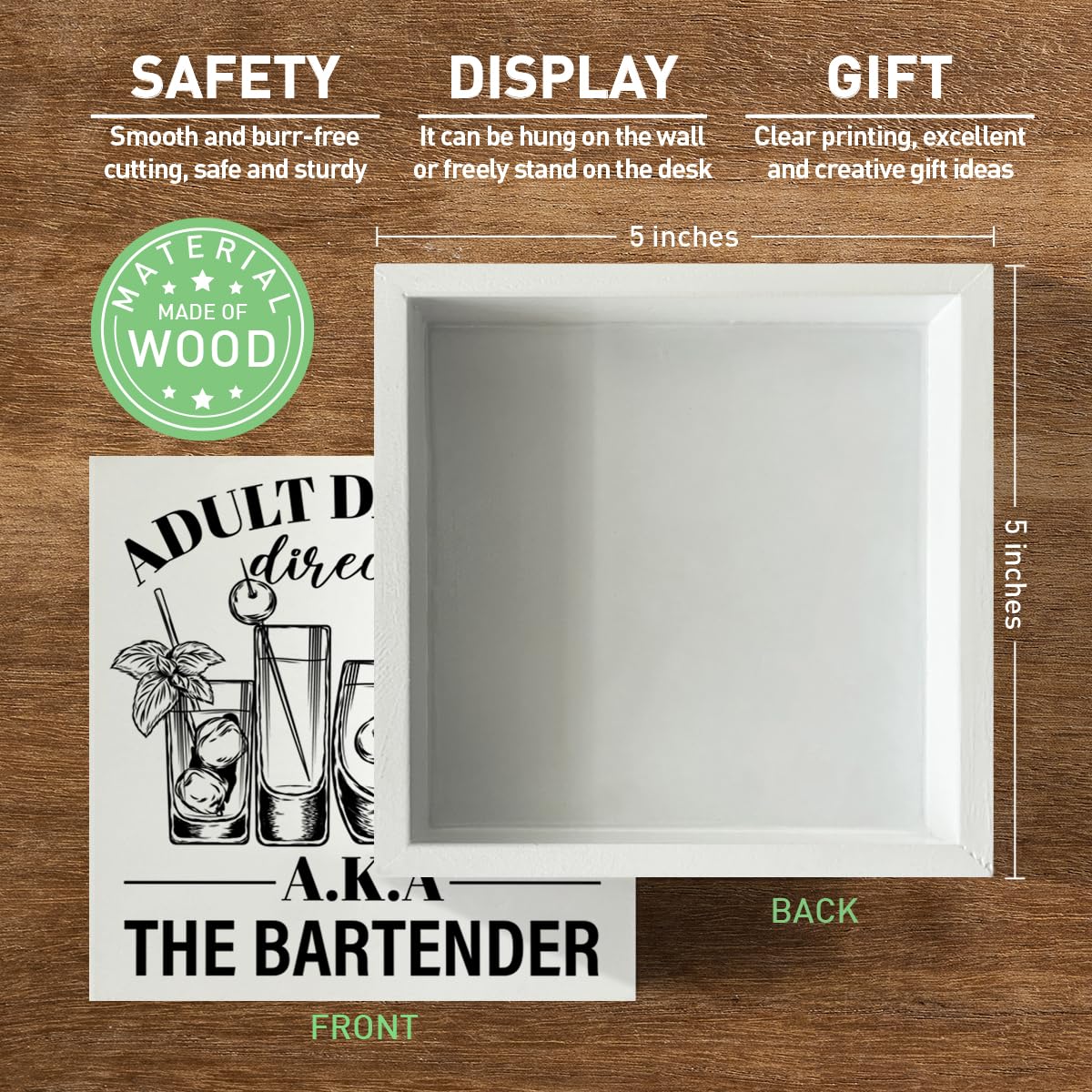 Funny Bartender Gifts for Women Men, Bartender Mixologist Christmas Birthday Gift Farmhouse Home Bar Cart Table Decor Wooden Sign, Adult Daycare Director Aka The Bartender