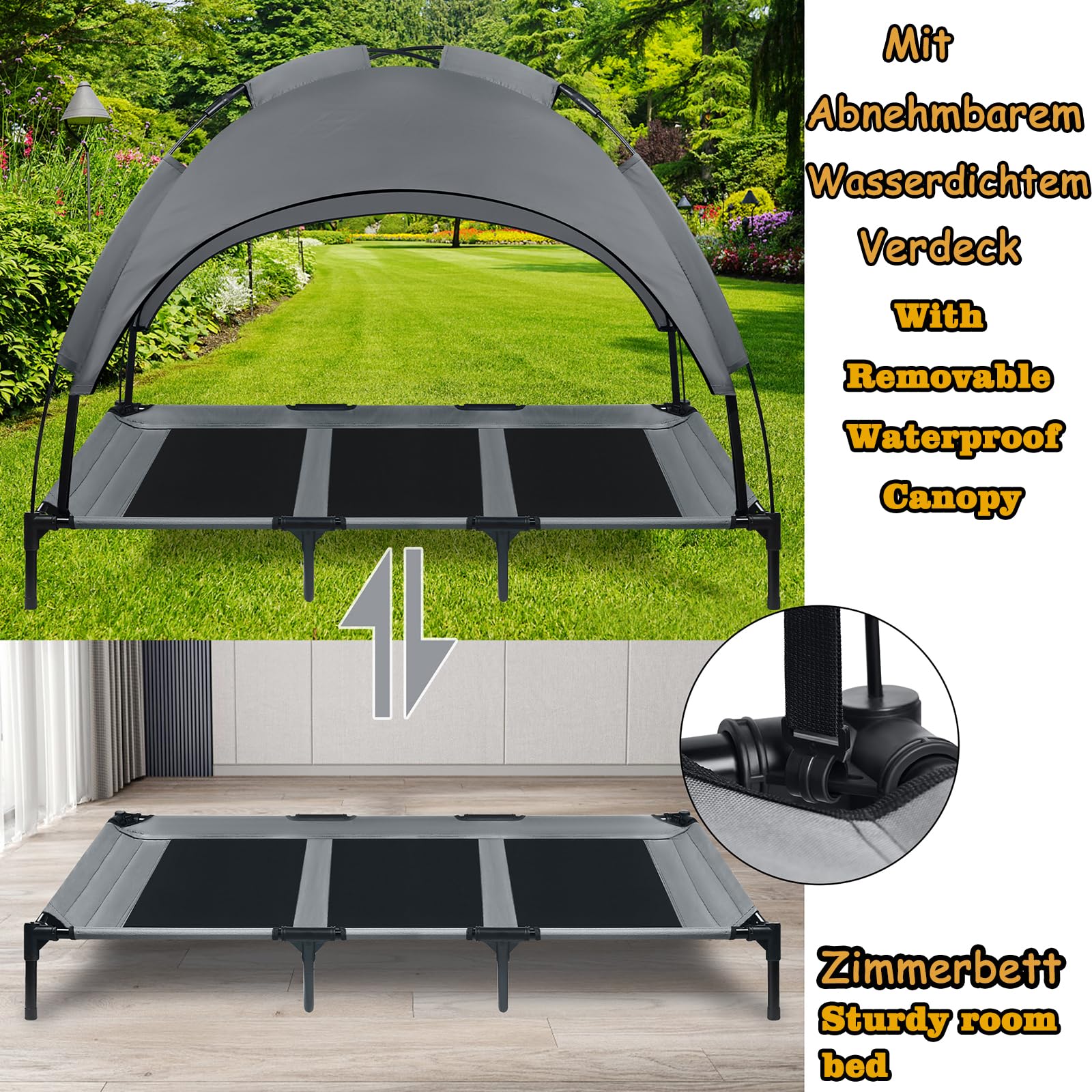 ACXIN Hundebett mit Baldachin, Hundeliege Katzenbett Outdoor Haustierbett Hundesofa Schlafplatz mit Erhöhtes, Atmungsaktiv und Taftstoff bis 60 kg (XL, 122x92x102 cm)