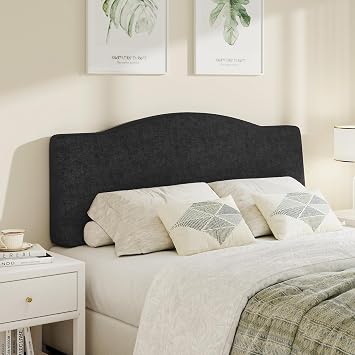 Queen Size Headboard Only, No Assembly Required, Upholstered Headboard Queen Size with Height Adjustment and an Ergonomic Design, Linen Fabric Modern Aesthetic Style Extra-Thick, Black