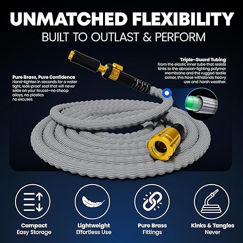 Miniatura 4 de TITAN Manguera de jardín flexible de 65 pies  Manguera de agua ultraligera y resistente con accesorios de latón y boquilla de chorro  Sin