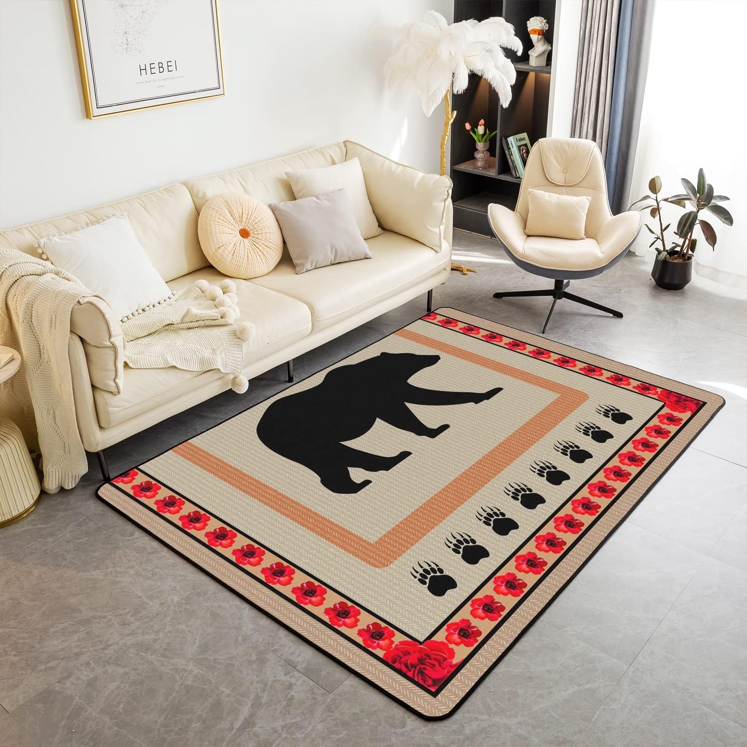 Tapis de salon ours 3D 140x200 cm antidérapant pour chambre enfant et cuisine