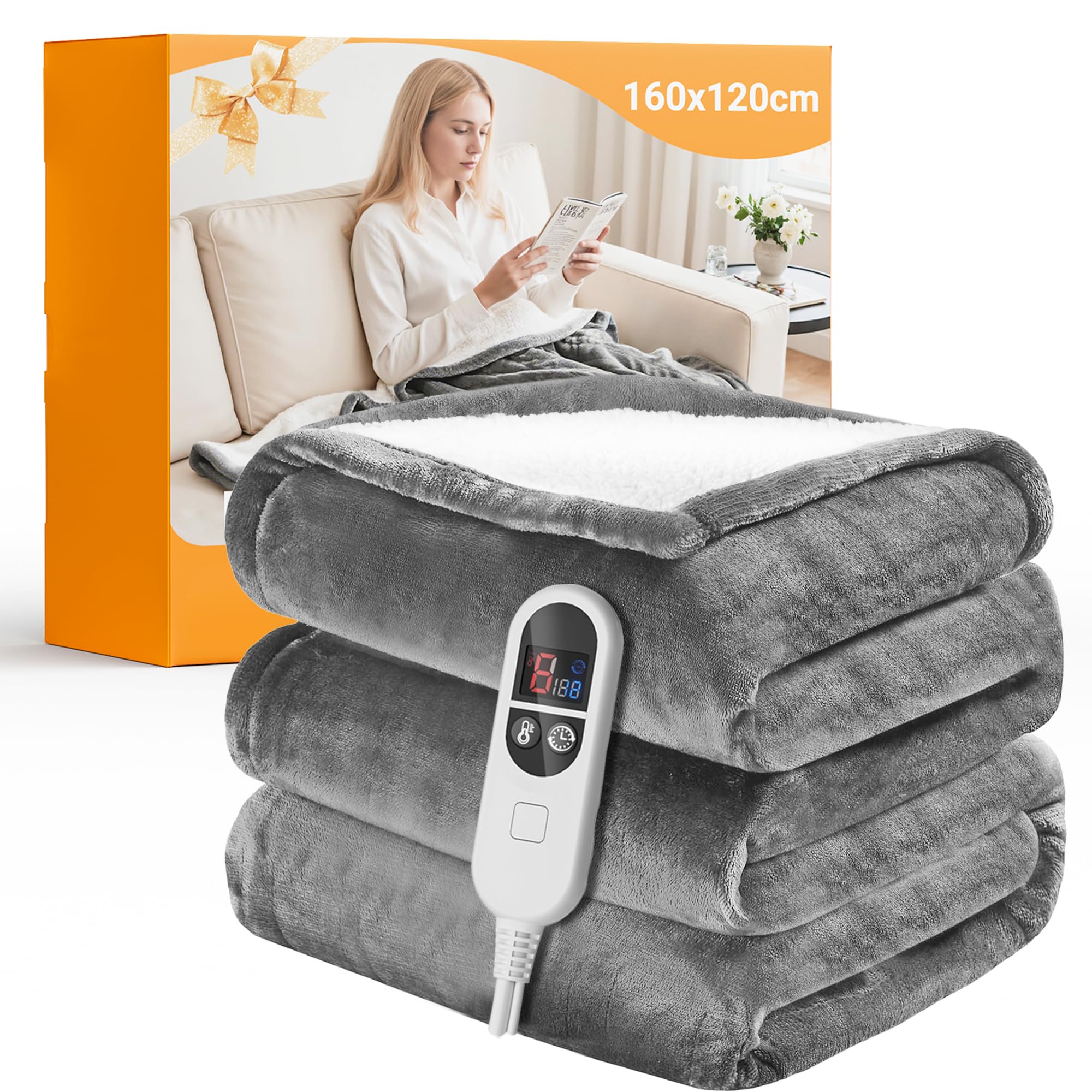 JUMMICO Electric Heated Throw Blanket 160x120cm, Flannel ...