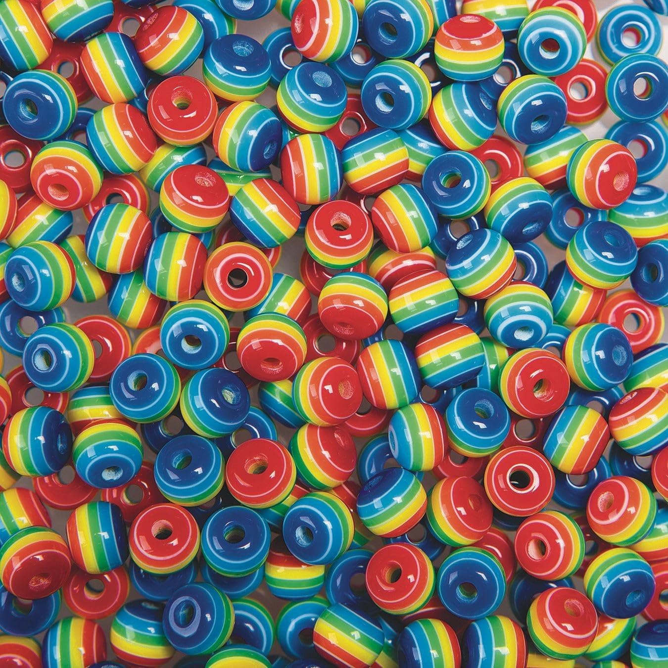 S&S Worldwide Rainbow Striped Beads - Plastic Beads for Kids & Adult Jewelry Making, 8mm with 1mm Hole, Approx. 750 Beads per 1/2lb Bag