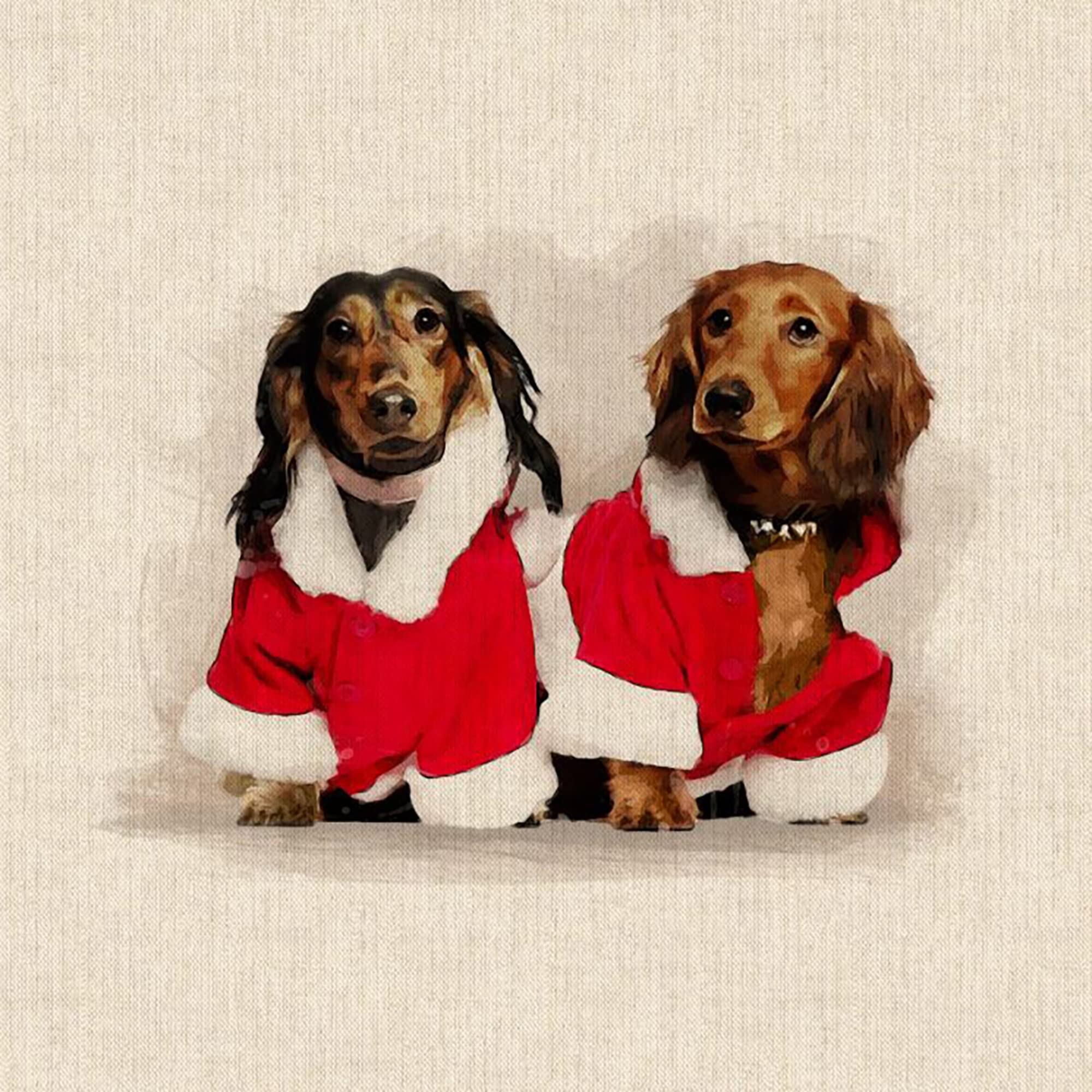 Christmas Xmas Digital Printed Cotton Rich Linen Look Quilting Craft Project Cushion Curtain Furnishing Upholstery Fabric Material (per Panel, Xmas Dachshunds)