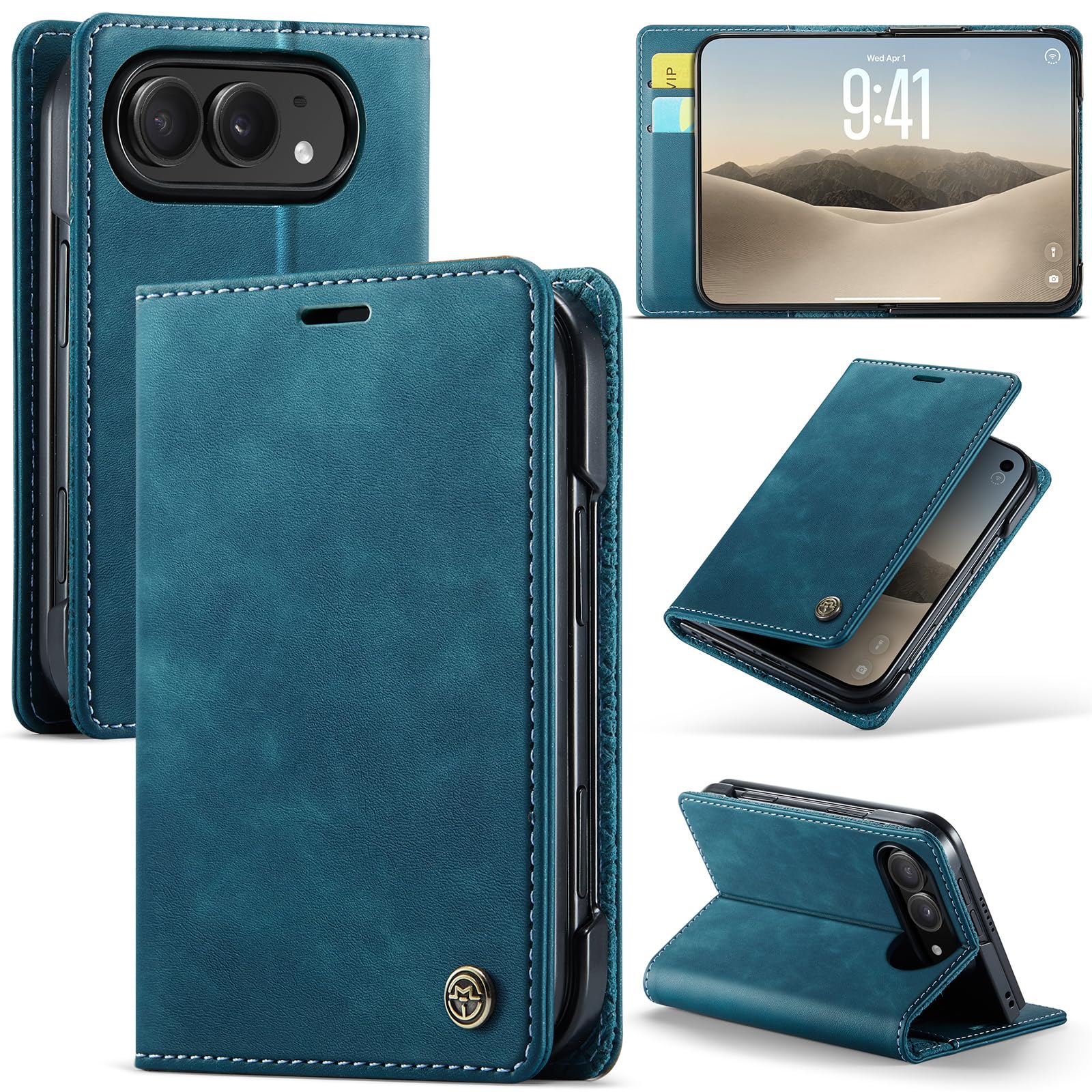 Azororo Cover per iPhone Duo 5G, Premium PU Pelle Custodia, Magnetica Carta Fessura Portafoglio Case, Flip Cavalletto Custodia per iPhone Duo - Blu verde