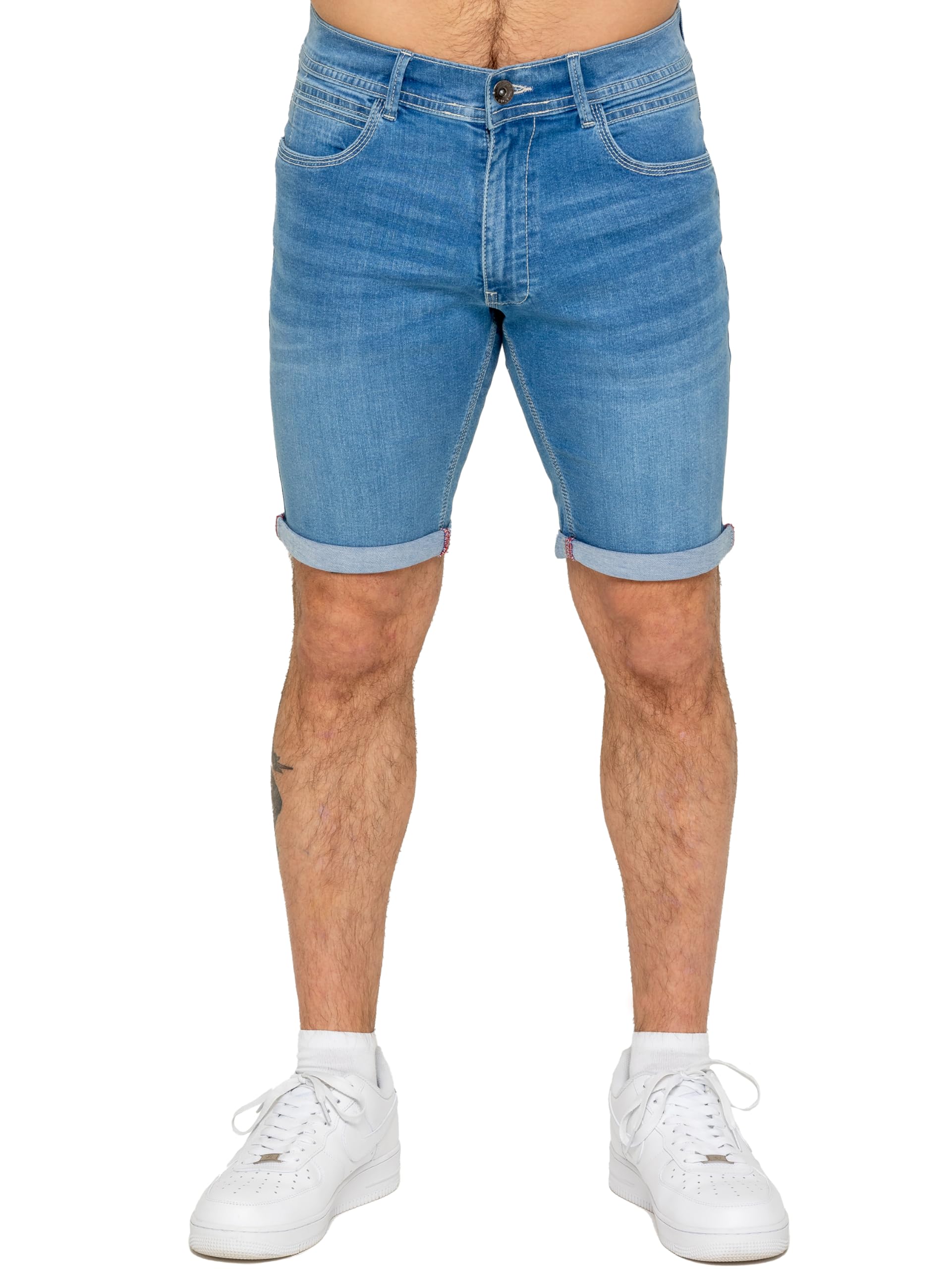 989Zé ENZO Mens Stretch Denim Shorts Above Knee Roll Up Summer Half Pant Jeans Bottoms EZS648 Shorts LSW 30 Light Blue