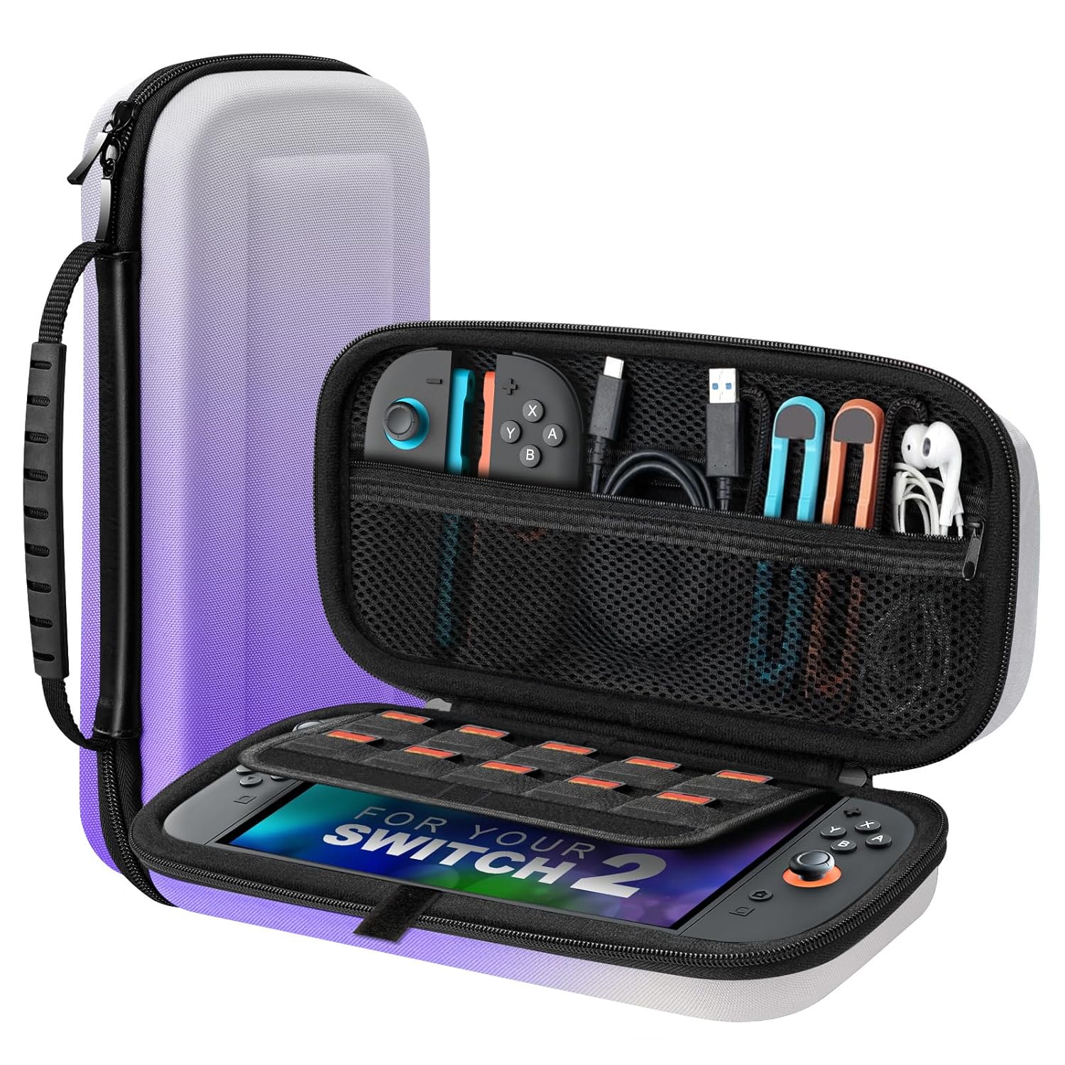 TiMOVO Carrying Case for Nintendo Switch 2 (2025), Large Capacity Protective Hard Shell Portable Travel Case Pouch for Switch 2, with 10 Game Card Slots and Pockets for Accessories, Gradient Purple