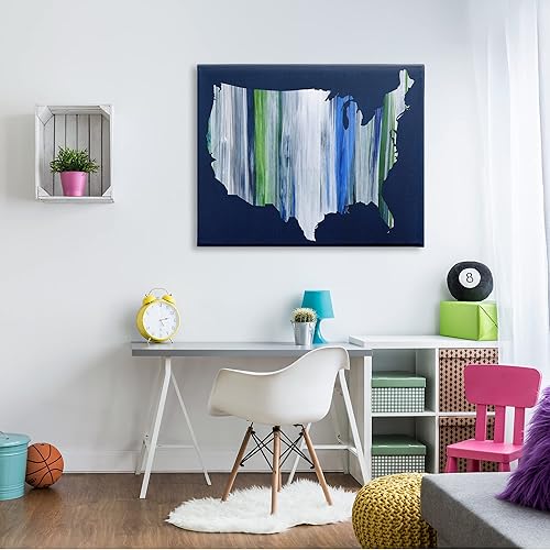 Miniatura 2 de Stupell Industries Lienzo de pared con diseño de rayas abstractas de los Estados Unidos de América, 48 x 36, azul