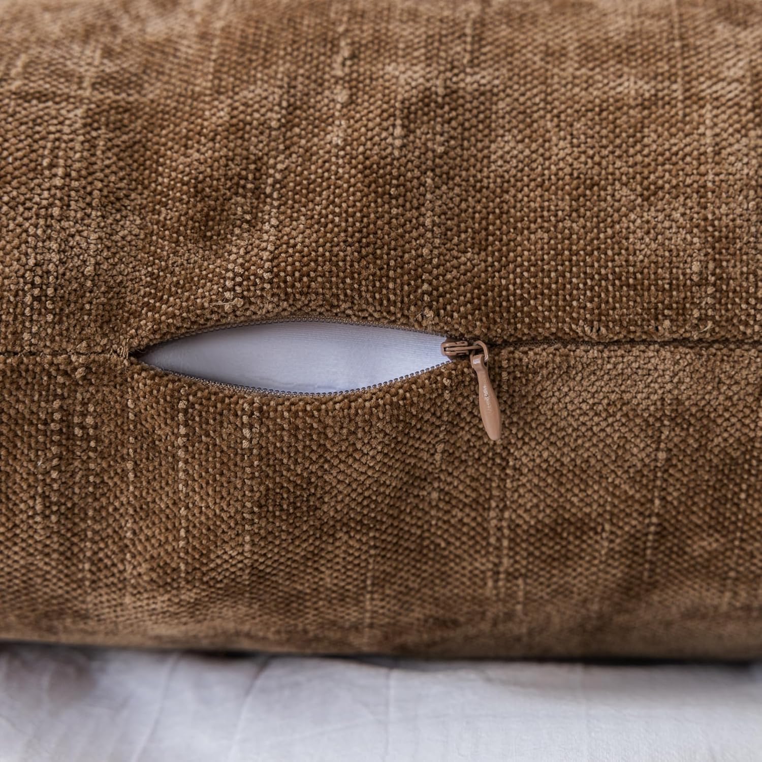 LIGICKY Lumbar Pillow Covers 14x36 Inch, Soft Textured Chenille Long Body Decorative Throw Pillow Cover Farmhouse Pillow Case for Couch Bedroom Sofa Cushion Decor, Brown (Cover ONLY, Pack of 1)